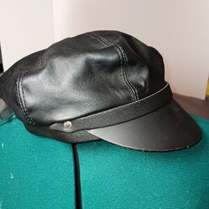 Black Leather Newsboy Cap, Biker, Leather, Unbranded Perfect Condition